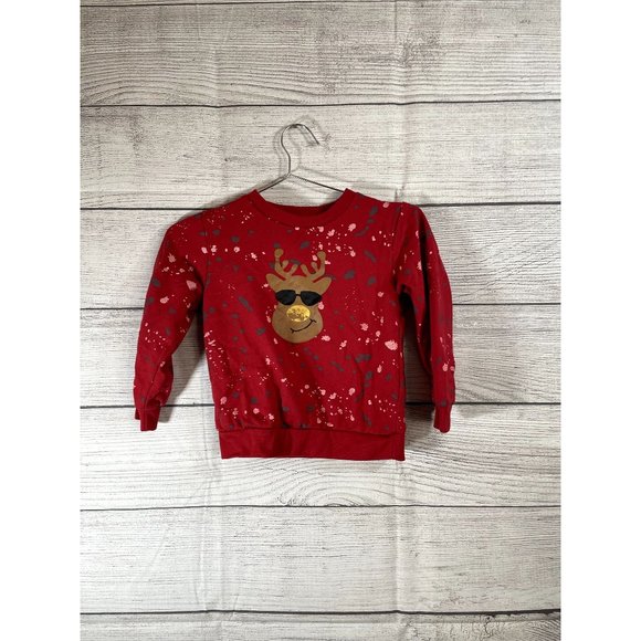 Free Planet - Toddler's Red Reindeer Long Sleeve Sweatshirt - Size 6 - Picture 1 of 4
